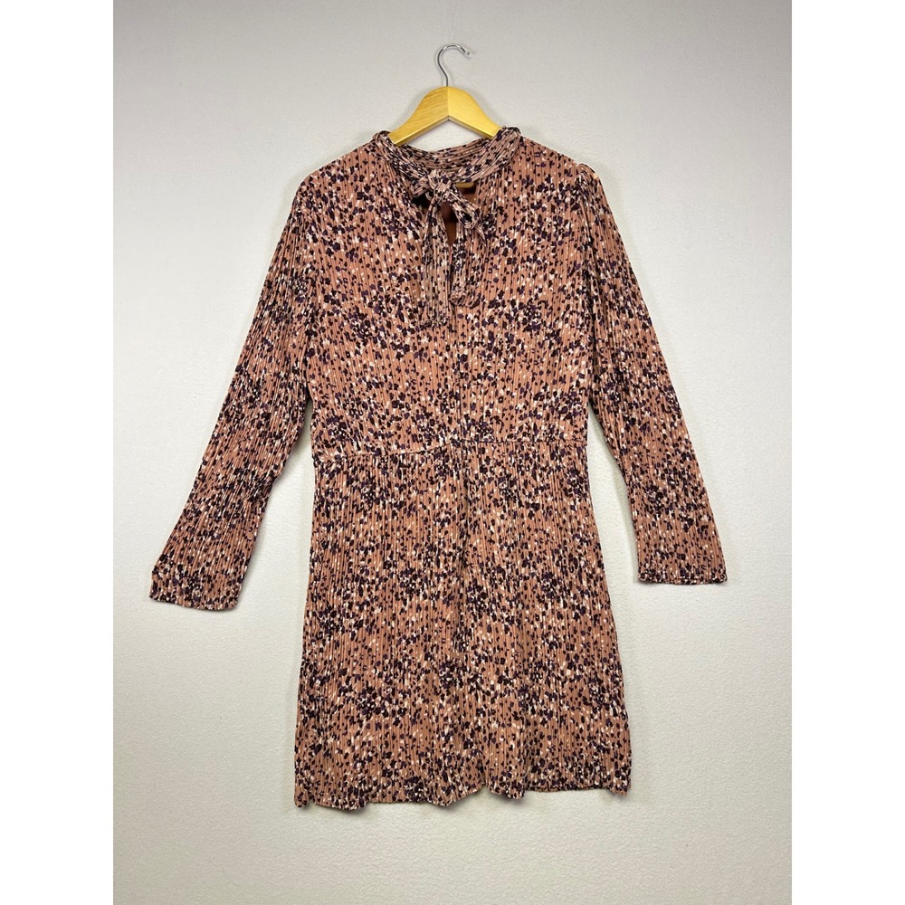 Boho Chic Chelsea28 Womens XL Mauve Purple Pleated Mock Neck Tie Back Mini Dress